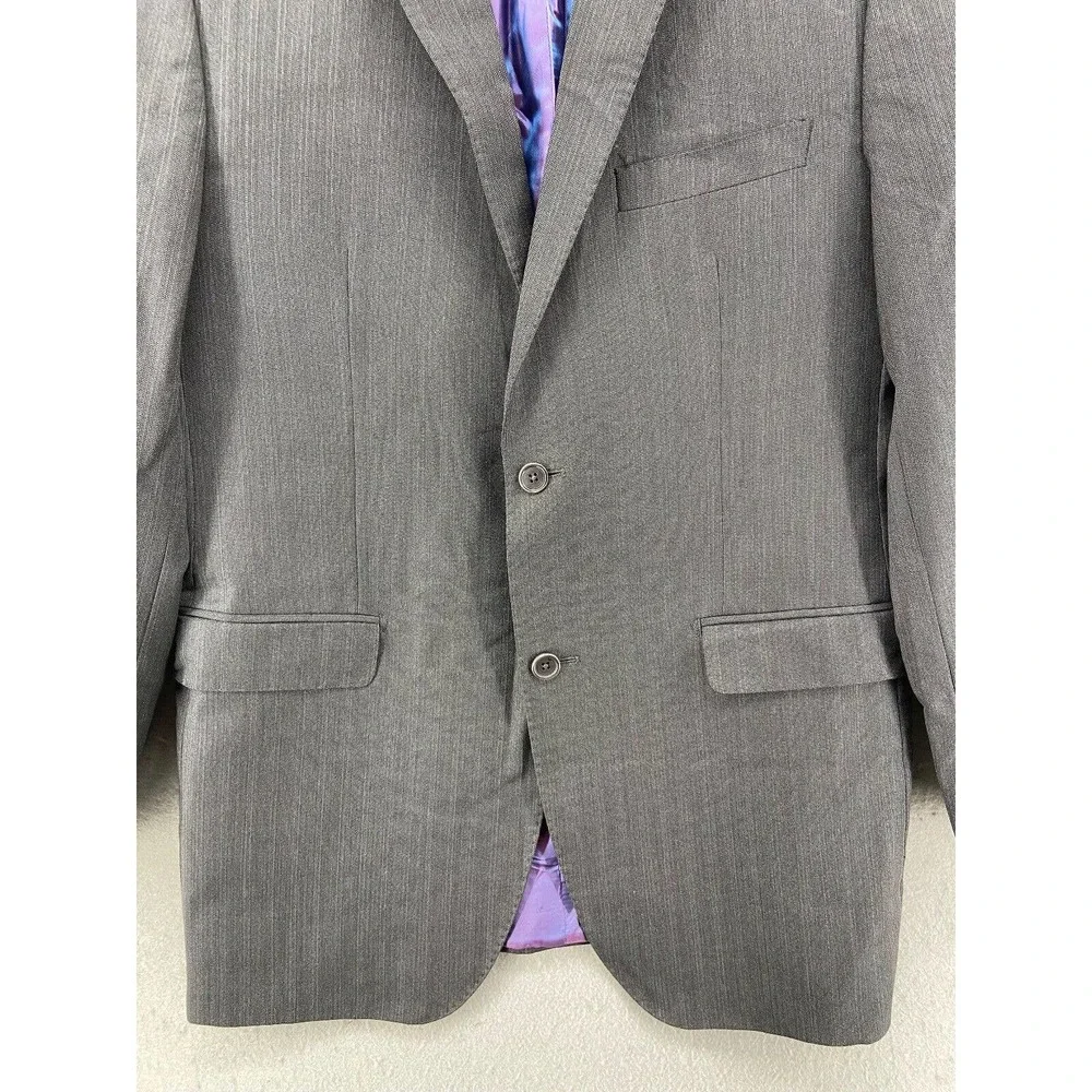 Ermenegildo Zegna Blazer Jacket Mens Sz 42L Gray‎ Wool Silk Stripe 2 Button